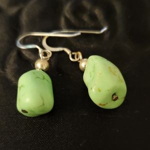 Green turquoise on sterling silver wire ear rings